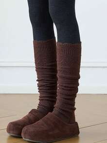 1双女士纯色复古花卉图案过膝长袜，加厚保暖腿套，秋冬款 - 彩色 - 查看 10