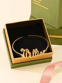 [Valentine's Day Selection] Personalized Customized Bracelets, Customized Text Bracelets (Gold/Silver), Open Bracelet Text Customization, Stainless Steel Jewelry, Valentine's Day Gifts, Gold Stainless Steel Jewelry, Customization, Gift Box Style, Gift Selection. - Selected Items - View 5