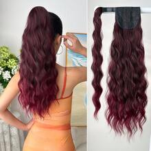 夹式马尾接发，黑色、酒红色渐变、黑色、灰色渐变、棕色波浪纹马尾，24英寸，耐热硬质合成发片，适合女性圣诞节、万圣节、音乐节派对和日常使用。 - 拼色 - 查看 17