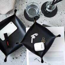 Caixa de Armazenamento de Couro PU Quadrada, Bandeja de Armazenamento de Chaves, Cosméticos e Joias de Estilo Nórdico INS para Entrada, Decoração de Sala de Maquiagem, Decoração de Quarto - Multicolorido - Visão 4