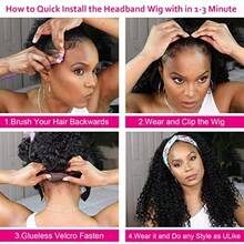 DAISI Headband Wig Human Hair Curly Wigs For Black Women Brazilian None Lace Front Wigs 150% Density Natural Black Headband Wigs Gluel Wig With Elastic Band For Beginners 10 Inch - HeadbandJCBobWig - View 4