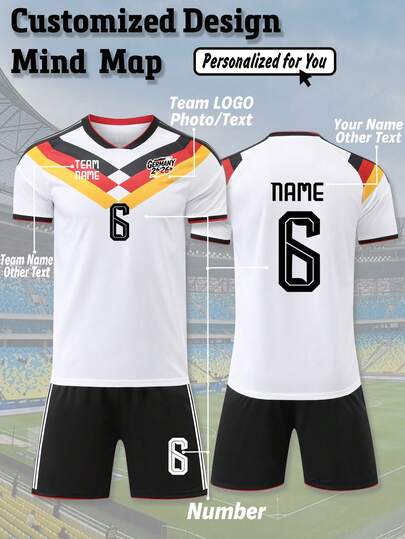 2pcs Personalized 2627 Season Germany White Style Men's Soccer Jersey- Customized Name,Number Team Name And Team Logo Short Sleeve T-Shirt+Shorts Sports Set Gift For He,Stylish,Fashion,Hipster,Casual,Minimal Chic,Personalized,Customized,Custom,Unique,Guy Costumes,Capsule Wardrobe,Men Basic/Street Style,Ideal Gifts For Him,Boyfriend,Family,Friends,For Birthdays,For Vacation/Holiday,For School/Competition,For Sports/Climbing