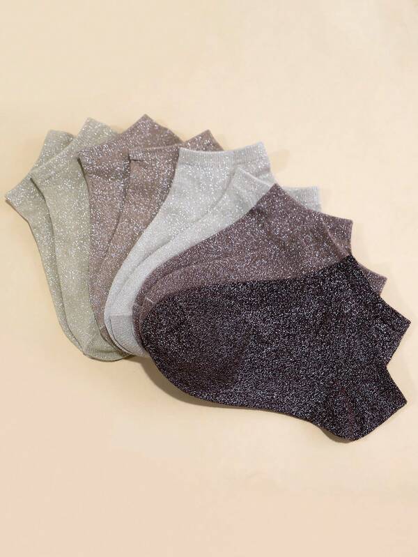 5 pares de calcetines surtidos para mujer, calcetines de media caña y tobilleros con hilo plateado sexy, para otoño/invierno