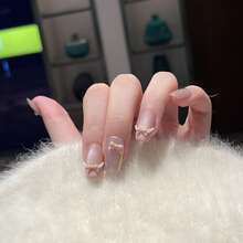 10 Móng Tay Giả Kiểu Pháp Đầu Nơ Phát Sáng, Màu Hồng Đổi Hình Mắt Mèo, Dành Cho Nữ, Hiệu Ứng Phát Quang, Móng Giả Acrylic, Phụ Kiện Làm Móng - Nhiều màu - Xem 4