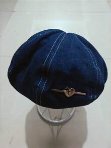 1pc These Denim Berets Blend Casual Retro Texture And Cute Decorative Design, Making Them Ideal Stylish Daily Headwear