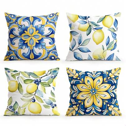 4pcs Bohemian Geometric Lemon Decorative Pattern Cushion Cover Set - Peach Velvet Pillow Covers, Decorative Pillow Covers Suitable For Living Room Sofa Bedroom, Pillow Inserts Not Included