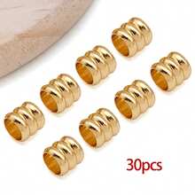 30颗18K镀金黄铜金属柱形隔珠，带凹槽管状散珠，适用于DIY珠宝挂绳制作 - 彩色 - 查看 9