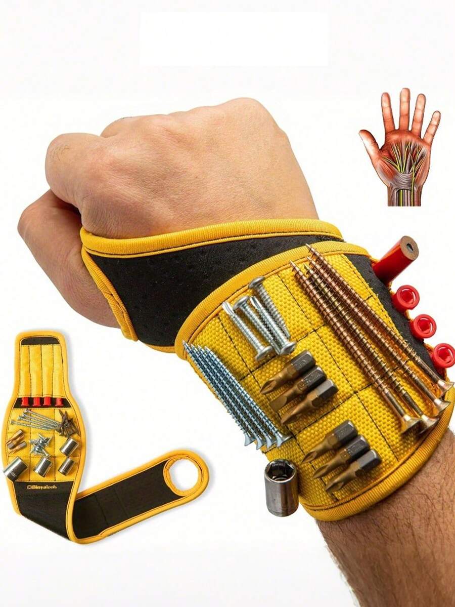 This Magnetic Wristband Tool Is Equipped With Super Strong Magnets, Magnetic Screw Clips, And A Wrist Rest, Which Can Be Used To Hold Screws, Nails, And Drill Bits In Place. The Unique Wrist Rest Design Makes It A Practical Tool Gift For Dads, Boyfriends, Craftsmen, And Electricians. - Multicolor - View 1