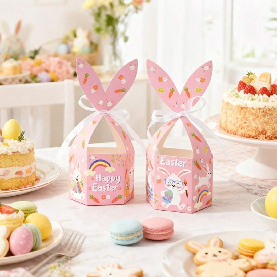 24pcs/12pcs/4pcs Bunny Gift Box, Cute Rabbit & Egg Design Paper Box, Suitable For Easter Party, Theme Birthday, Egg Hunt, Easter Party Favors, Baby Shower, Back To School, Graduation Party - Multicolor - View 1
