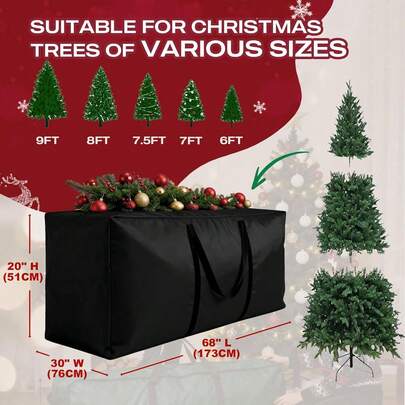 Extra Large Christmas Tree Storage Bag, 70" L X 30" W X 20" H Christmas Tree Bag Fits Up 9-12 Ft Tall Artificial Trees Xmas Storage Bags Black