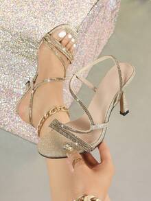 Women's Summer High Heel Sandals, Gold Elegant Ladies Spring/Summer Shoes, Sexy Fashion High Heel Open Toe Pure Gold High Heels, Round Toe Stilettos, Bridal Wedding Kitten Heels - Gold - View 1