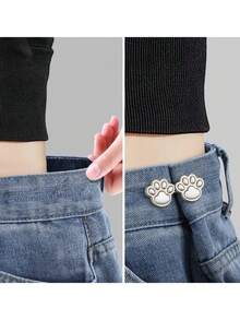 4件装猫爪腰带，无需缝纫或工具，可调节腰部纽扣夹，牛仔裤/裙子腰部固定器，使腰部更显纤细，亮银色可拆卸可重复使用扣针，适合女性、男性、学生、青少年、女大学生、年轻职业人士。 - 彩色 - 查看 5