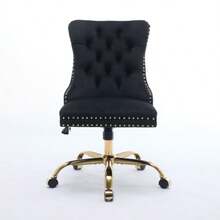 Modern Office Chair, Upholstered In Velvet With Button Tufting And Gold Metal Base, Adjustable And Swivel Desk Chair (Black), DE1923BK - Black - View 4