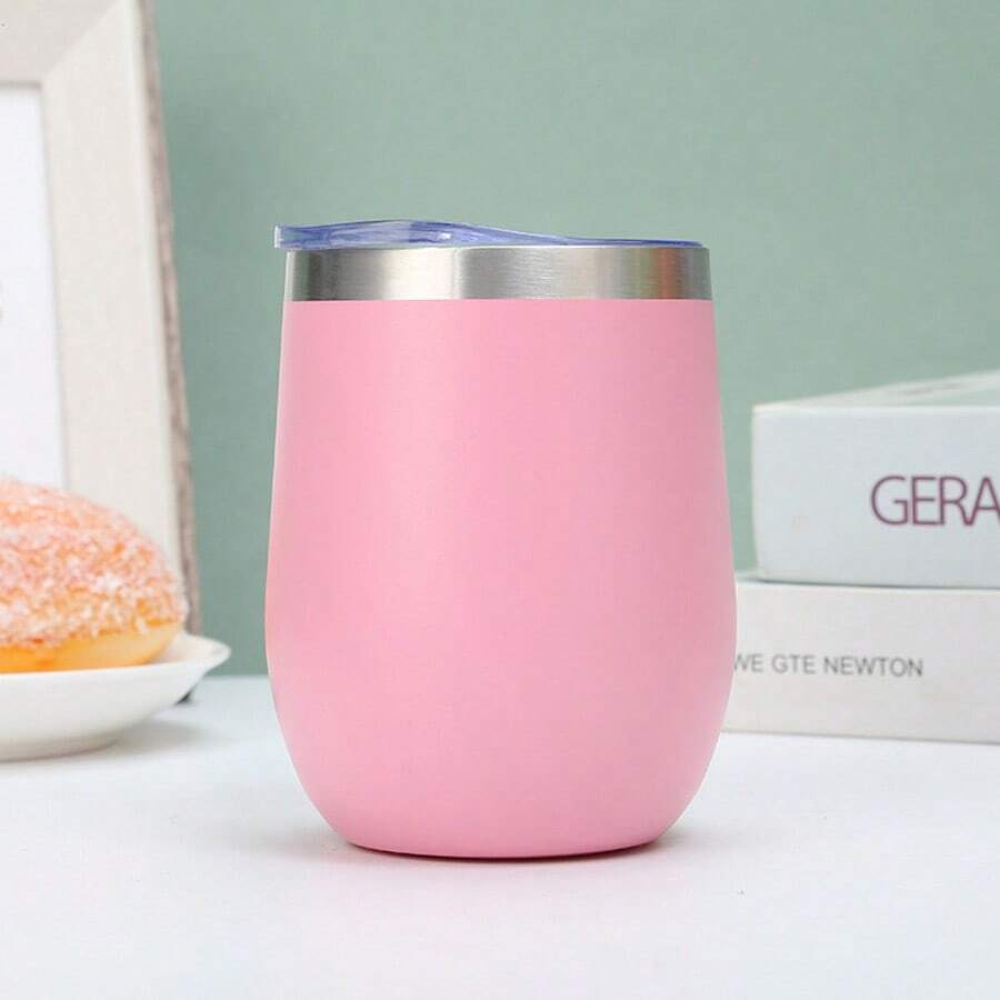 Oval Stainless Steel Thermal Cup With Leak-Proof Lid, 360ml - 粉色 - 查看 1