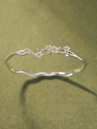 1pc Silver Floral Branch Bracelet, Elegant & Accessory For Women, Suitable For Spring Gatherings, Dates, And Daily Wear (OPP Bag Packaging)