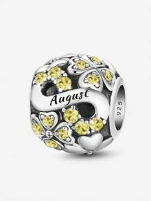 1颗925纯银四叶草诞生石珠，适合DIY手链和女士首饰 - 銀色 - 查看 17