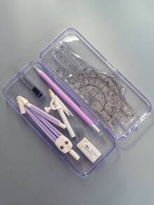 10 piezas Juego de compás y regla para estudiantes, incluye regla, regla triangular, transportador, juego de herramientas de dibujo multifunción para papelería