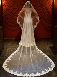 3 Meters Long Lace Edge Single Layer Cathedral Wedding Veil, Vintage Soft Tulle Bridal Headpiece, High-Quality Wedding Accessory Without Comb - Hairless Comb, - View 4