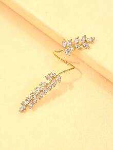 1pc Adjustable Zirconia Leaf Design Ring, Versatile Party Accessory - Gold - View 3