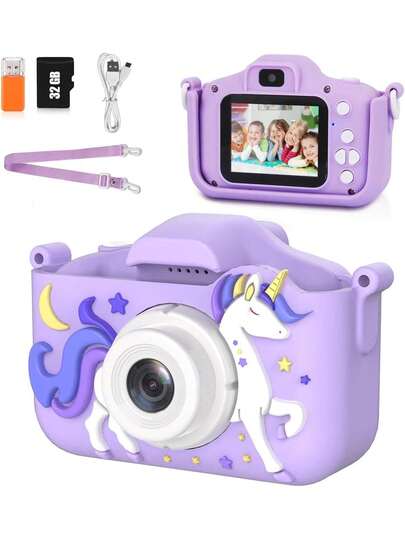 Cámara para Niños, 1080p HD Cámara Digital para Niños,Camara Fotografica con Tarjetas de Memoria 32G Y Lector,Cámara Digital Cámaras duales HD, Regalo de Cumpleaños, Navidad (Morado),39172231