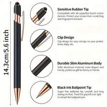 Customized Text Logo Touch Screen Capacitive Ballpoint Pen Gift Set, Personalized Luxury Soft Touch Rose Gold Exquisite Custom Pen Rubber Capacitive Ballpoint Pen Push Button Pen Aluminum Barrel Ballpoint Pen, Back To School Gift, Office & Study Supplies, Christmas Gift, Wedding/Holiday Party Gift, Groomsman Gift, Gift For Men/Women/Dad, Birthday Gift, Engagement Groomsman Gift - Multicolor - View 9