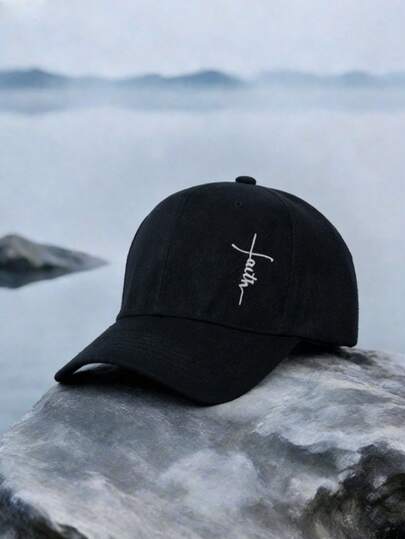 1pc Embroidered "Faith" Faux Fur Snapback Cap, Breathable Adjustable Outdoor Baseball Golf Sun Hat, Suitable For Men And Women, Fashionable Curved Brim Sun Hat For Summer