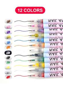 12pcs/Set Nail Art Painting Pen Nail Drawing Hook Line Drawing Flower Pen,Quick-Drying Waterproof Nail Polish Pens, Suitable For Scrapbooks, Writing, Professional Home And Salon Nail Art Supplies - Multicolor - View 3