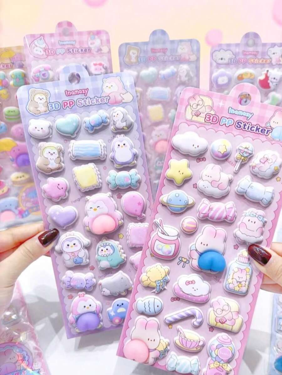 1pc High Quality 3D Soft Squeeze Cartoon Sticker Set, Made Of PP Material, Suitable For DIY Art, Scrapbooking And Crafts, Stress Relief, Decorating Phone Cases, Notebooks, Cute Handmade Supplies - Multicolor - View 1