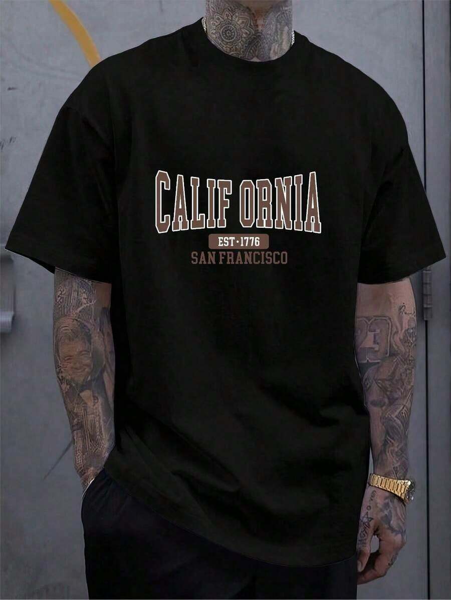 Camiseta de Manga Corta Holgada Casual Versátil con Estampado Divertido, para Vacaciones, Trabajo y Uso Diario - Negro 3 - Ver 1