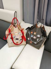 New Cute Embroidered 11 Cats Large Capacity Handbag Women Fashion Versatile Shoulder Tote Bag - Multicolor - View 2