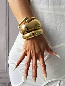 3pcs/Set Charm Bracelets, Gold Bangle, Wide Bracelet, Thick Cuff, Bracelet Set, Wide Bracelet, Women Bracelet, Gift For Her - Yellow Gold - View 7