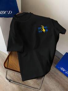 男童休闲圆领短袖T恤，恐龙印花 - 黑色 - 查看 2