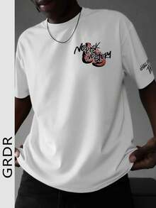 GRDR 1pc Men's Summer Cool Cotton Casual Loose Fit Letter Print Short Sleeve T-Shirt - White - View 1