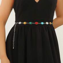 Bohemian Style Vintage Metal Chain Belt, Turquoise Carved Waist Chain - Multicolor - View 6
