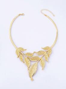 1件夸张优雅的树叶颈链，适合派对、宴会和日常佩戴 - 金黃色 - 查看 5