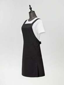 1件防水防油围裙，带大口袋，涤纶防污厨房围裙，配有可调节交叉背带，防水防溅，适用于烹饪、家庭、餐厅、手工、花园、烧烤、学校、咖啡馆，男女通用，节日礼物（黑色） - 黑色 - 查看 9