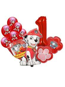 Paw Patrol 官方授权的汪汪队立大功红色狗狗数码乳胶铝膜气球生日派对装饰，生日快乐气球组合，完美生日礼物性别揭晓派对墙面装饰气球套装 - 彩色 - 查看 2