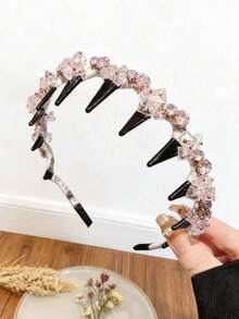 1件装奢华巴洛克水晶水钻发箍，法式优雅女士发饰，派对/婚礼发夹，闪亮宫廷风人造水晶，万圣节，女士发箍发带，头饰，家居美发饰品 - 粉色 - 查看 12