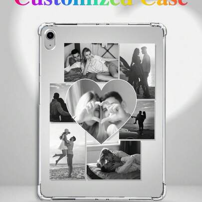 Heart Shaped Silicone 1pc Customized Family Friends Couples Pets Pattern Soft Silicone Material Shockproof Transparent Corner Air Cushion Protective Case Suitable Compatible With Ipad Pro 13 Air 13 And Other Models Birthday Gift