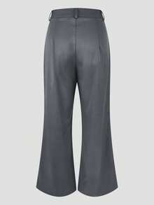 Quần ống đứng nữ, chất liệu polyester, có túi khóa kéo và chi tiết cúc, chất liệu không co giãn. - Màu xám đen - Xem 7