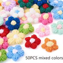 50/100pcs Random Polyester 3D Floral Decor, Soft Knitted Multi-Color Flower Decorations With Adorable Textured Design, Ideal For DIY Craft Projects, Bag/Accessory Decoration And Home Decor - Perfect For Handicraft Enthusiasts, DIY Creators And Accessory Designers. - Multicolor - View 14