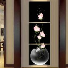 3 piezas de arte de pared de lienzo cuadrado con flores rosas sin marco, tema floral, perfecto para decorar la sala de estar, el dormitorio, el comedor, la oficina, la cafetería, para uso en interiores - Multicolor - Ver 4