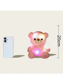 7.8英寸LED发光粉色、蓝色、白色和紫色泰迪熊毛绒夜灯娃娃，适合儿童、妈妈、女孩生日、圣诞节、情人节礼物、派对装饰 - 彩色 - 查看 2