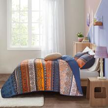 WONGS BEDDING Boho Quilt Twin Full Queen King Size, 3 Pieces Purple Blue Bohemian Light Weight Microfiber Bed Decor Bedspread for All Season - Azul Naranja - Ver 4