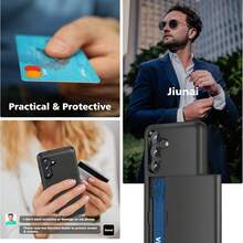 二合一防摔PC卡槽手机壳，兼容Galaxy S25 Ultra、A56、A55、A17、S25 FE、A14、A15、A16、A26、A36、A35、A25以及17、16、15、14、13、12、11等型号，二合一防震手机保护套，带卡槽钱包设计 - 黑色 - 查看 7