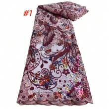 Țesătură de dantelă nigeriană franceză cu paiete, brodată de înaltă calitate, potrivită pentru rochii de mireasă, rochii de mireasă, material de cusut - Multicolor - Vizualizare 2