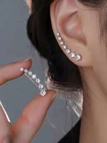 1 对经典欧式时尚简约长耳环，优雅百搭，单只穿孔耳环，可打造 7 只穿孔造型 - 銀色 - 查看 15