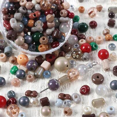 Brown Series Glass Flat Beads Solid Color Lacquer Droplet Bead Tube Beads DIY Beading Accessories Scattered Beads Mixed Colored Beads