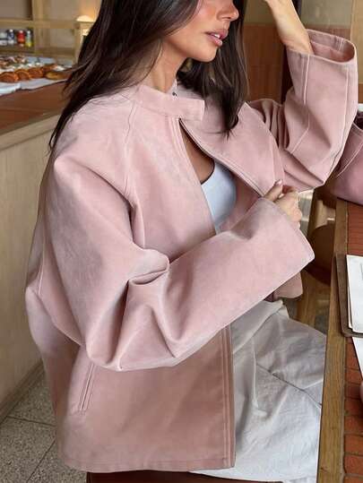 SOLTRB レディース ジップアップ 無地 マルチウェイ 秋冬 セクシー 快適 無地ジャケット、カレッジスタイル