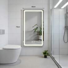 Espejo de baño táctil inteligente cuadrado led, con una tecla táctil de un clic, puede ajustar libremente el brillo, tres tipos de control de temperatura de color y función inteligente de prevención y eliminación de niebla, 70 * 50 cm, montado en la pared, se puede colocar verticalmente o horizontalmente, adecuado para duchas, dormitorios, cosmetos - Blanco - Ver 8